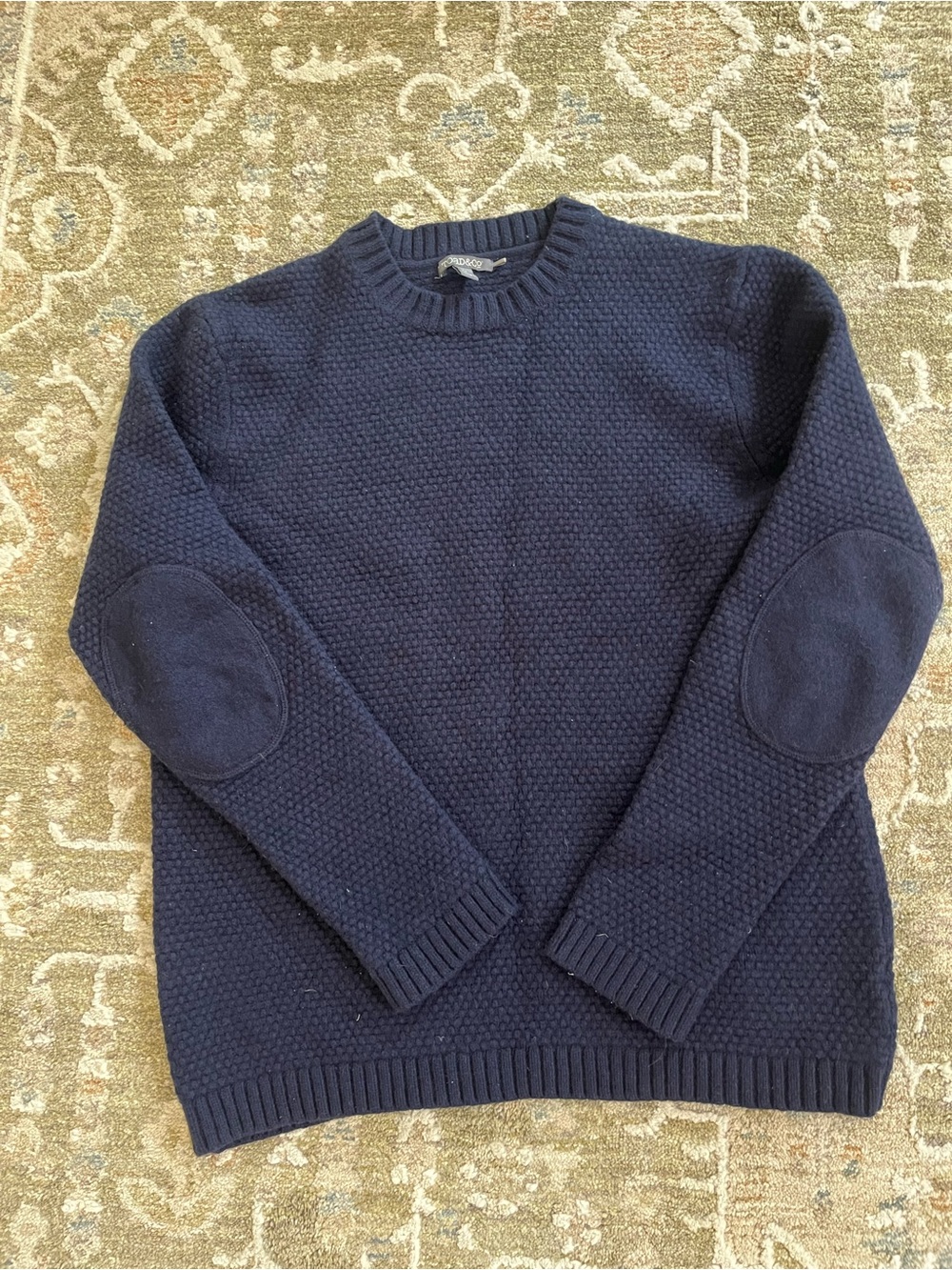 Toad&Co Navy Textured Crewneck Sweater with Elbow Patches
